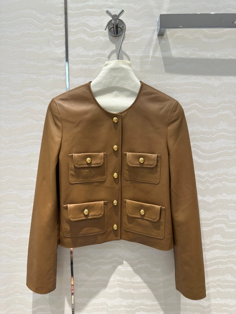 Celine Imported Lambskin Leather Cropped Jacket in Nutmeg Brown Limited Edition