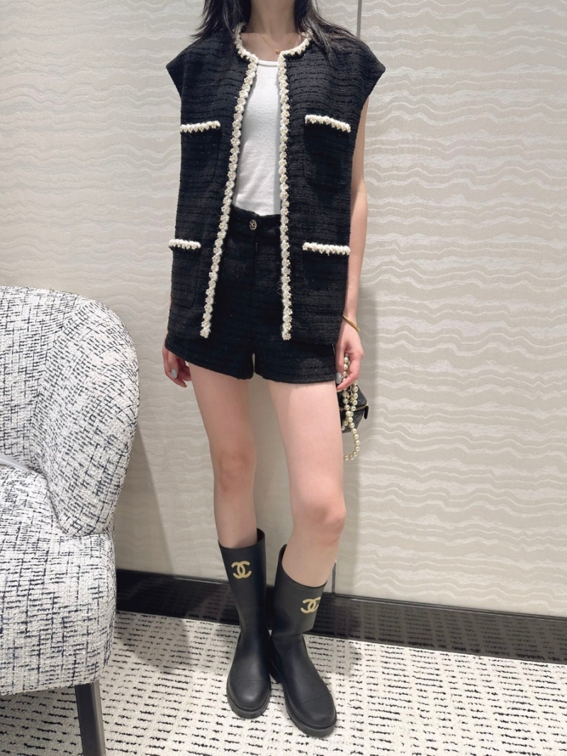Chanel Limited Edition Coco Girl Pearl Embellished Vest Set. Black Accent