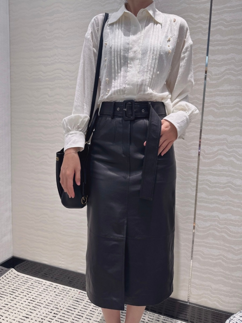 Saint Laurent YSL Exclusive Imported Lambskin High-Waisted Pencil Skirt. Black