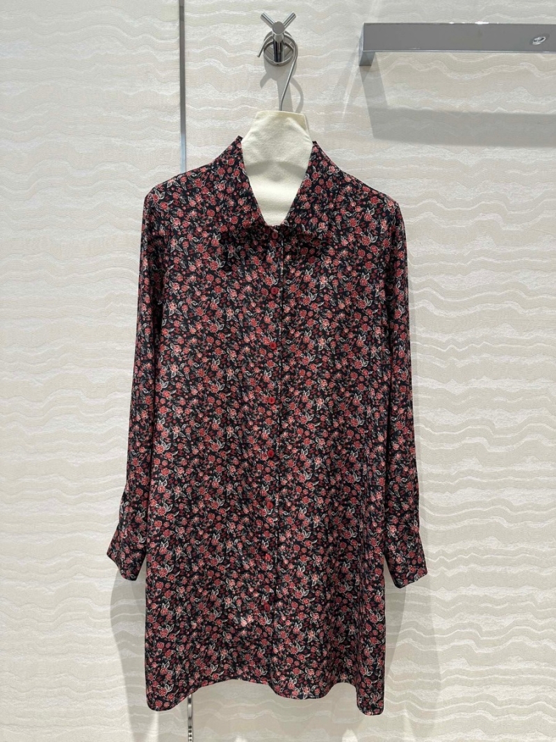 Chanel Limited Edition Elegant Floral Silk Shirt in Angora Red