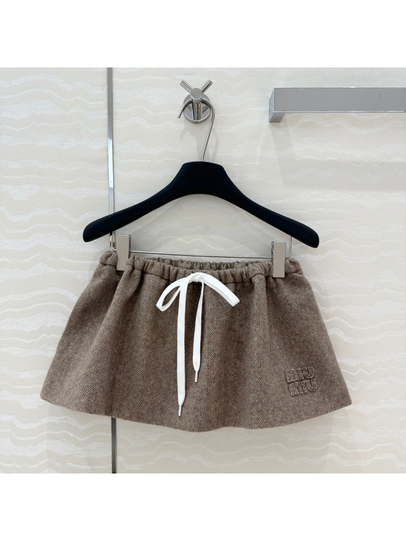 Miu Miu Retro Herringbone Wool Mini Skirt