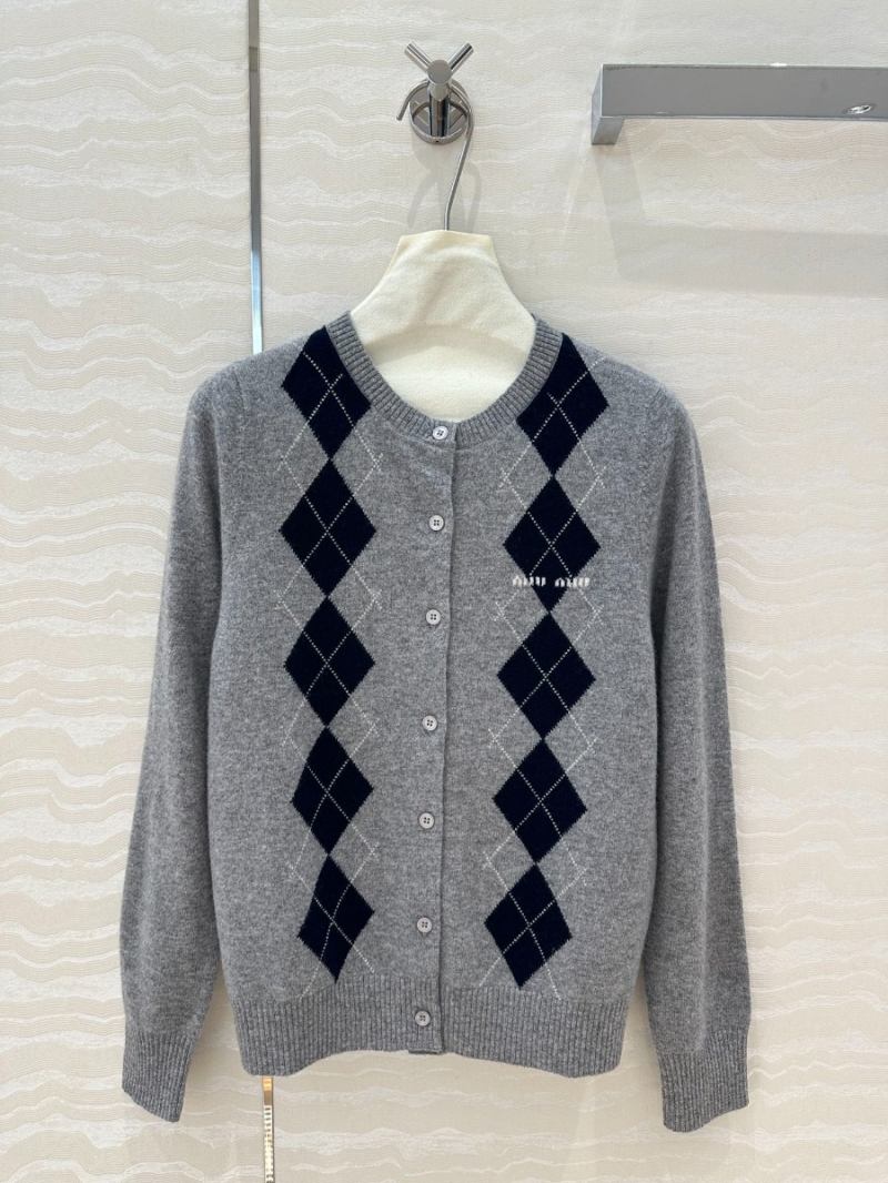 Miu Miu Argyle Cashmere Cardigan Grey Black