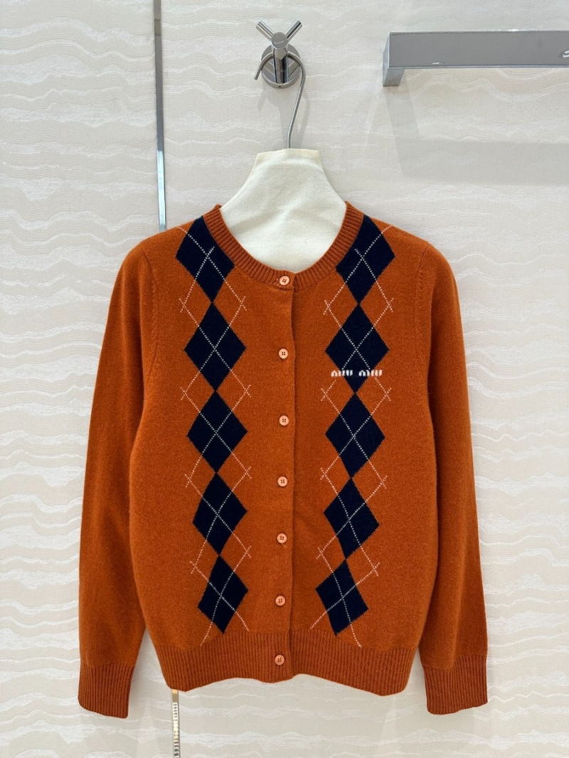 Miu Miu Argyle Cashmere Cardigan Rust