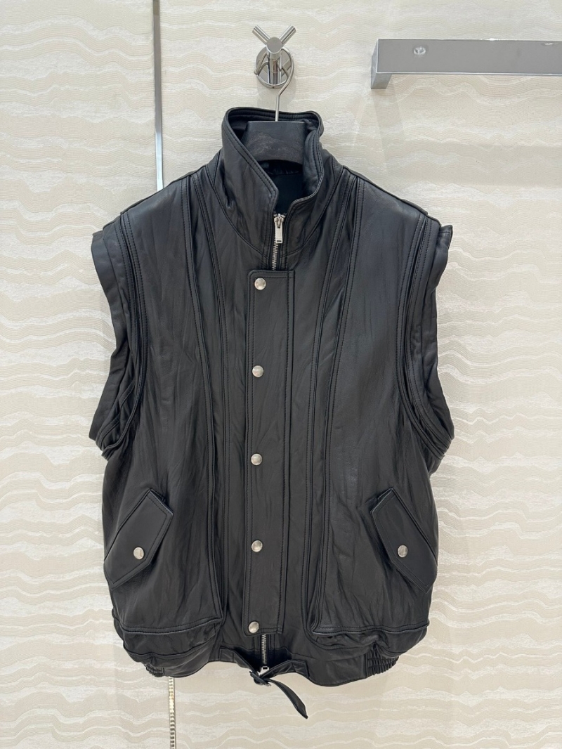 Saint Laurent YSL Genuine Leather Vest – Edgy and Trendy Crinkle-Effect Jacket