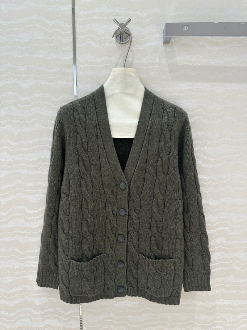 Loro Piana Cashmere Cable Knit Cardigan. Khaki
