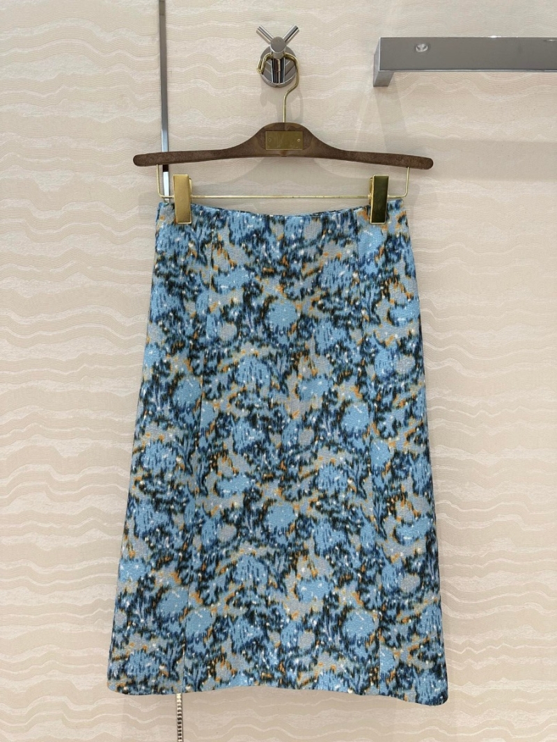 Loro Piana Chinese-Inspired Jacquard Blue Midi Skirt