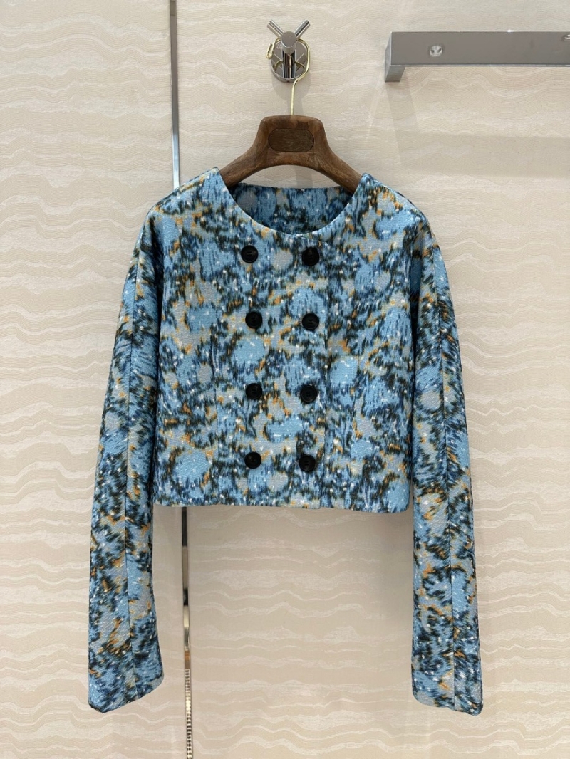 Loro Piana Chinese-Inspired Jacquard Blue Cropped Coat