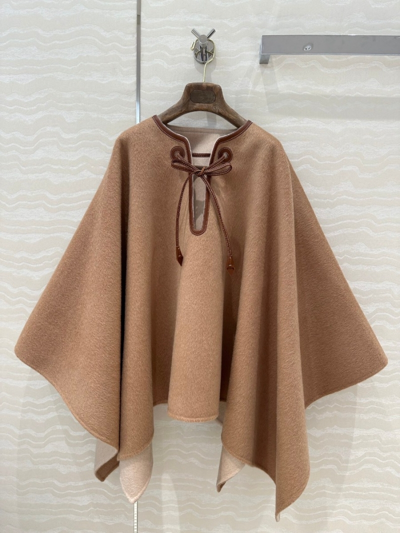 Loro Piana Luxury Leather Trim Wool-Cashmere Cape. Camel