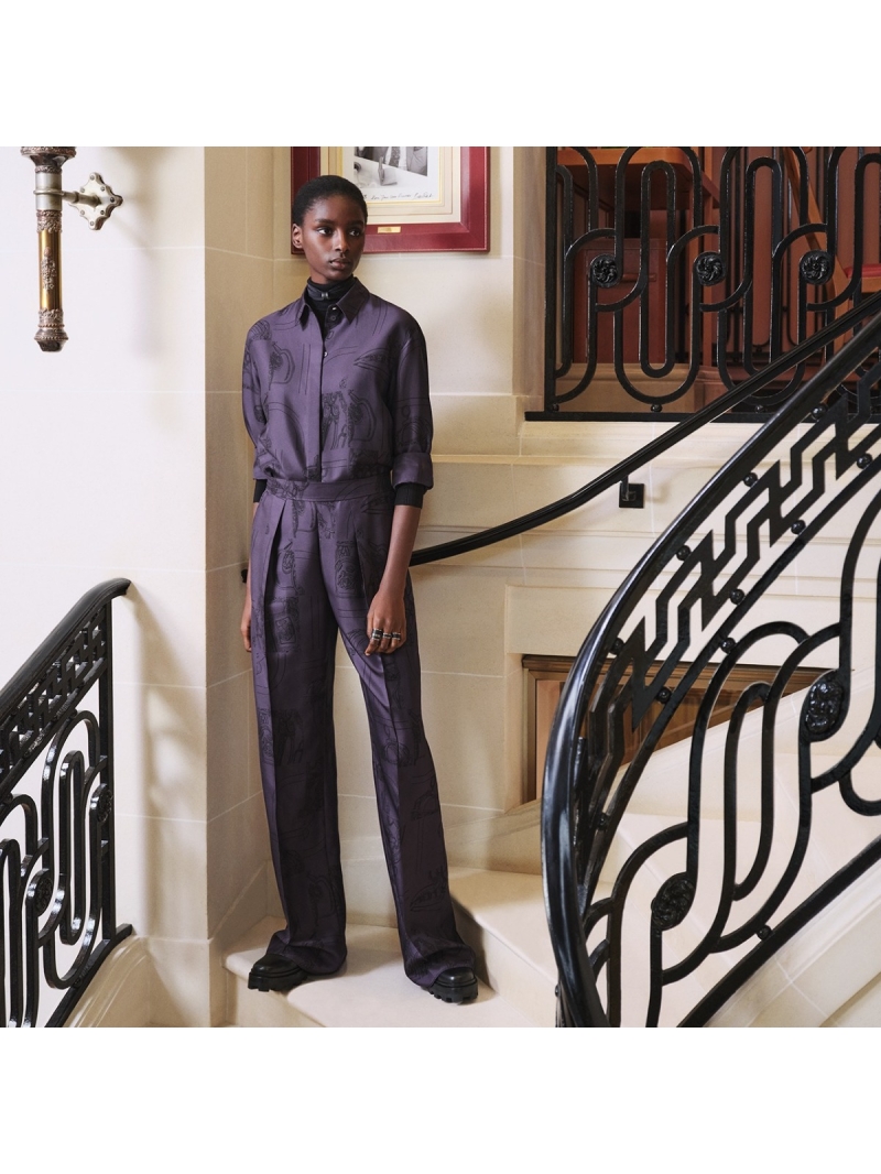 Hermès Chain & Rope Print Silk Shirt - Purple