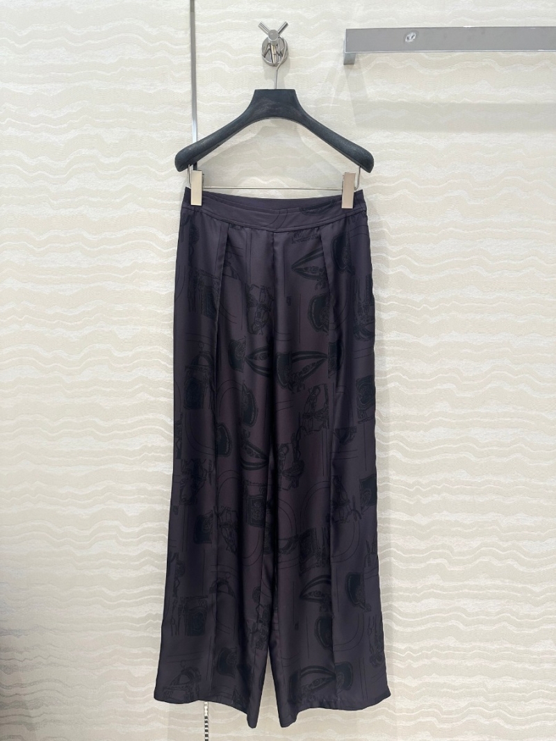 Hermès Midnight Purple Chain Print Silk Wide-Leg Trousers