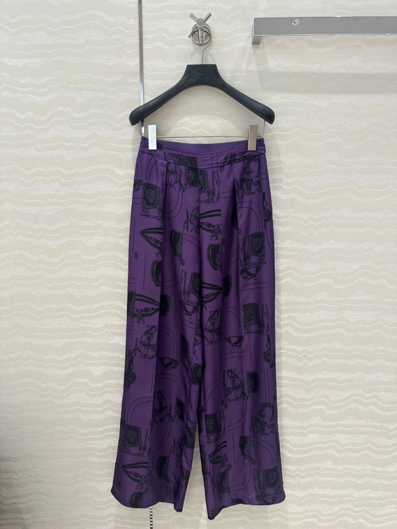 Hermès Chain & Rope Print Silk Wide-Leg Trousers - Purple