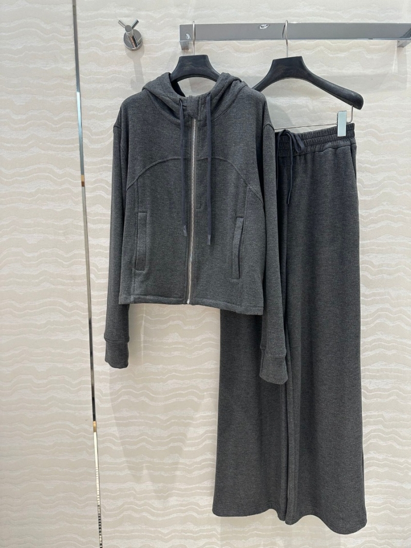 Alexander Wang Casual Loungewear Set – Soft Hooded Jacket & Wide-Leg Pants in Charcoal Gray