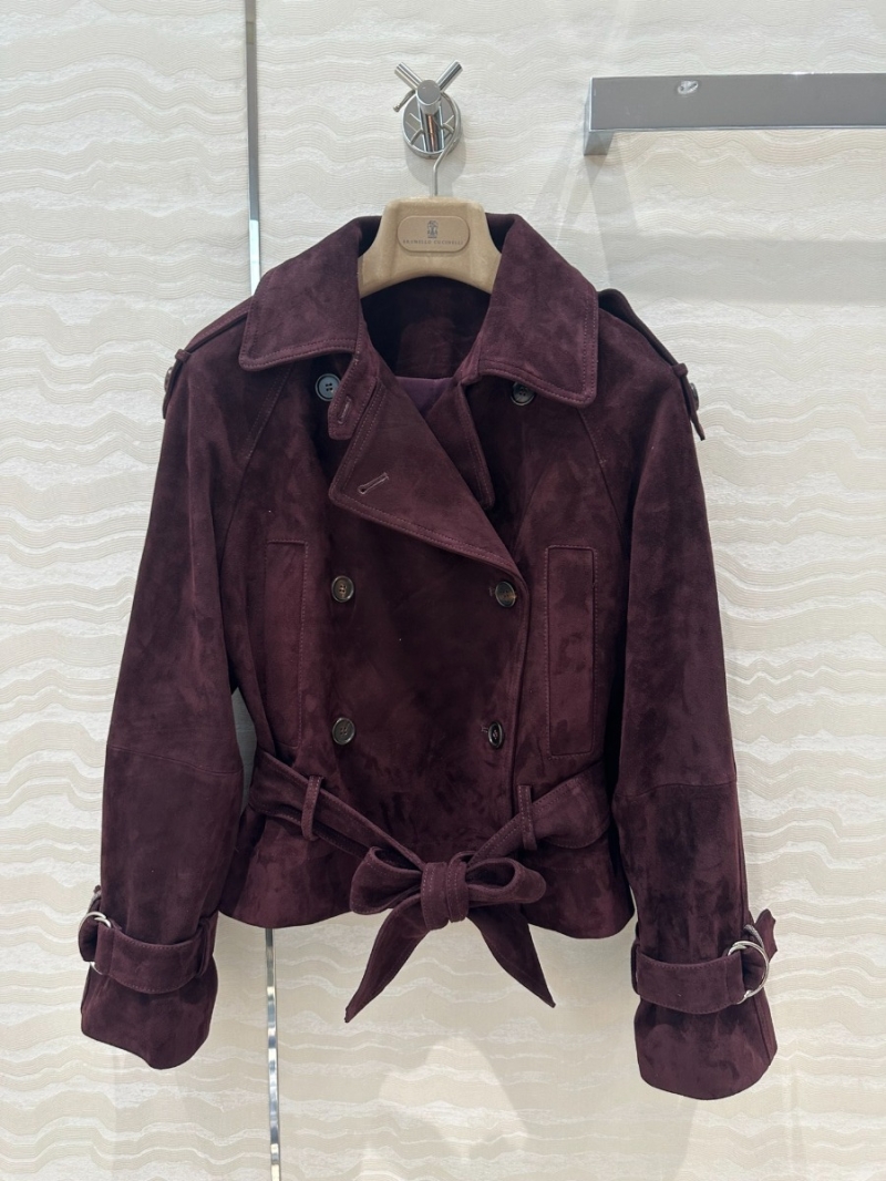Brunello Cucinelli Imported Suede Lambskin Biker Jacket Wine