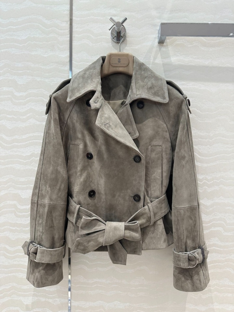 Brunello Cucinelli Imported Suede Lambskin Biker Jacket Grey