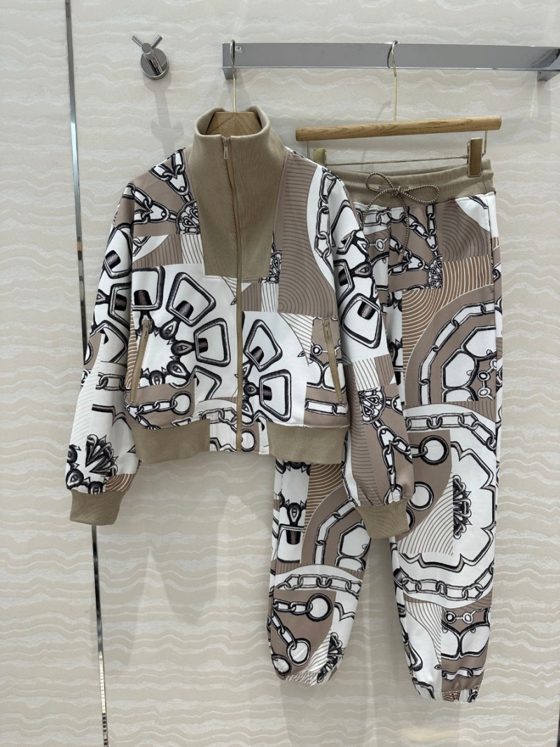 Hermès Effet Kaleidoscope Sporty Set - Printed Cotton Jersey Jacket and Jogger Pants - Beige & Brown