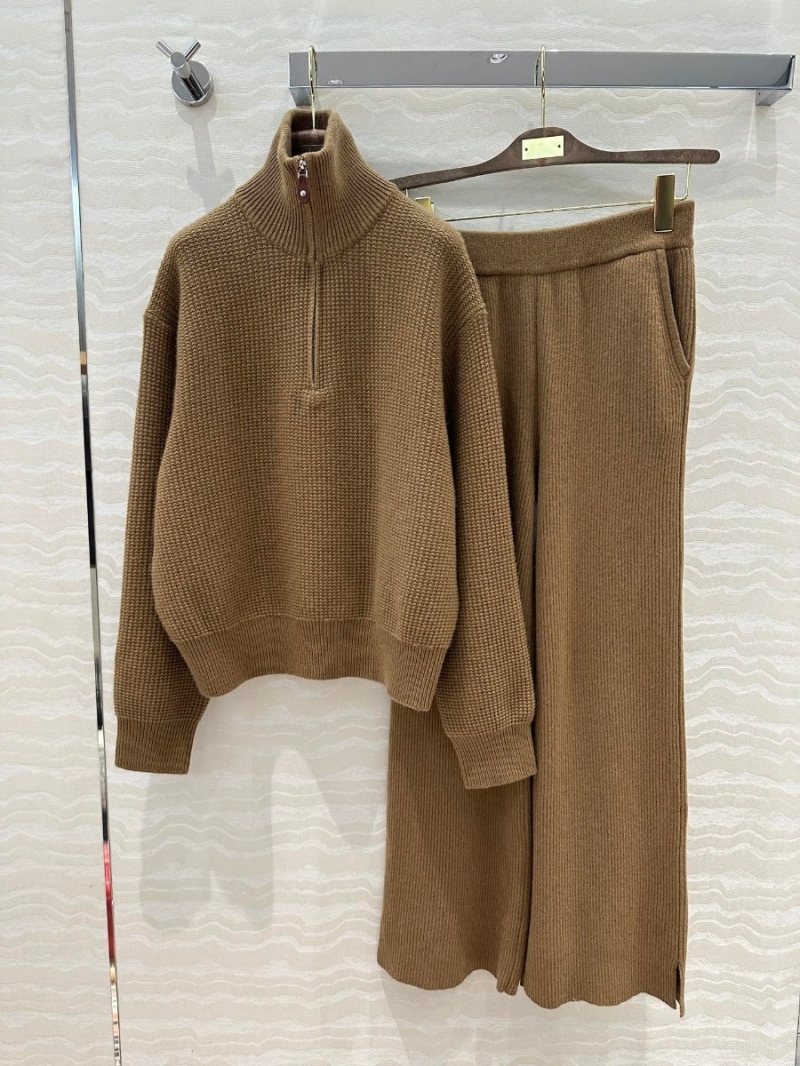 Loro Piana Heavyweight Cashmere Set - Zipper Collar Sweater and Split-Hem Pants - Olive Green