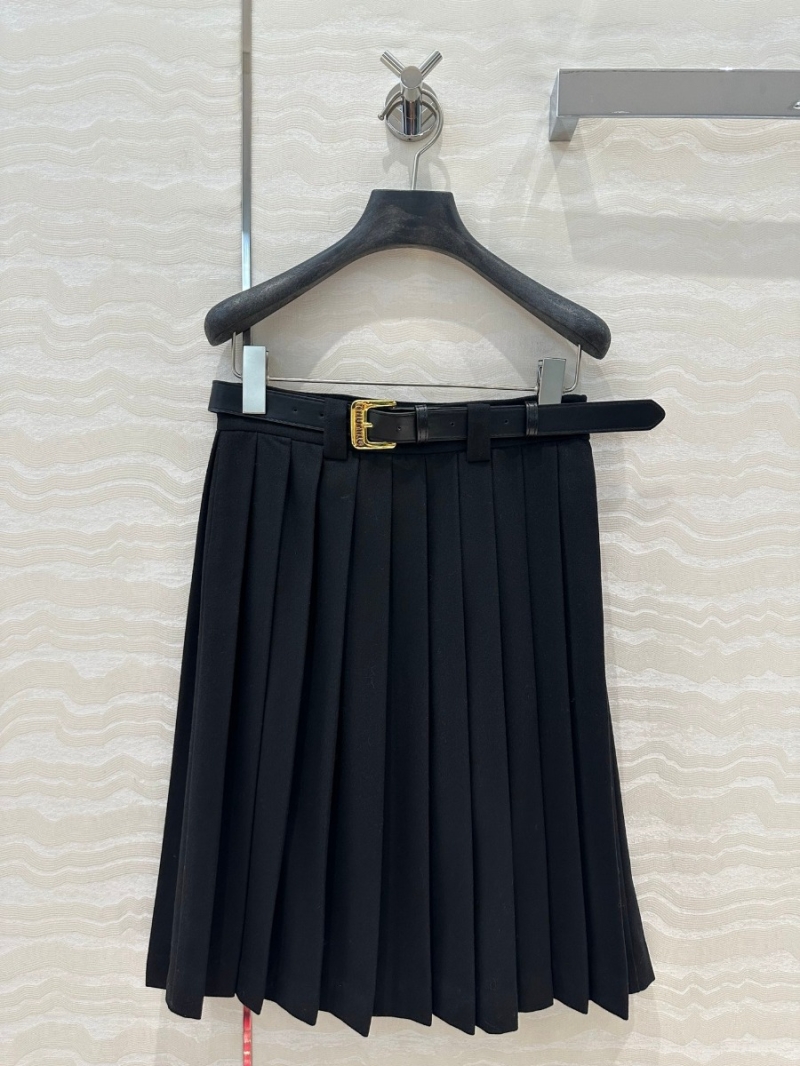 Miu Miu Vintage Academy Style Pleated Mid-Length Skirt - Black