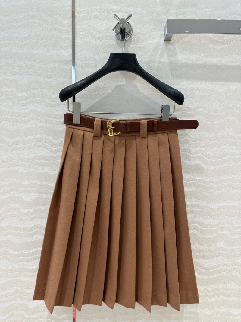 Miu Miu Vintage Academy Style Pleated Mid-Length Skirt - Brown
