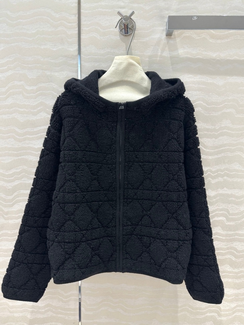 Dior Miss Dior Teddy Fleece Hooded Jacket – Cozy Diamond Quilted Cashmere-Wool Jacket. Black