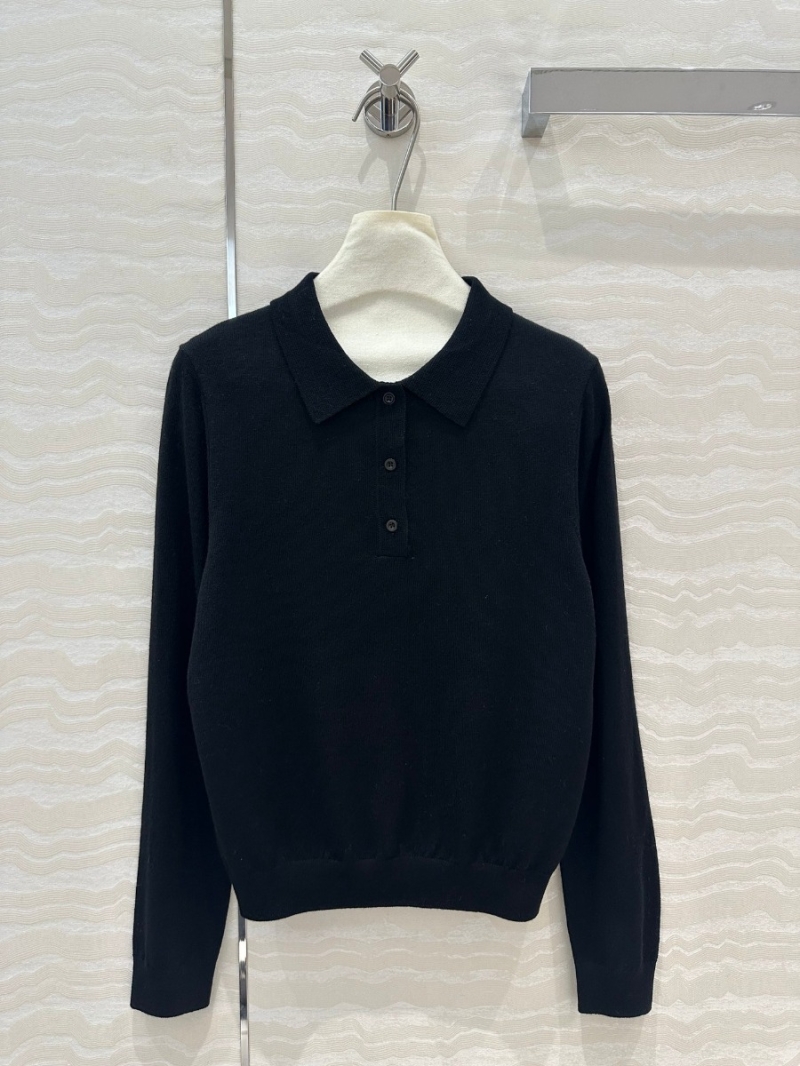 Prada Minimalist Polo Collar Cashmere Knit Top - Black