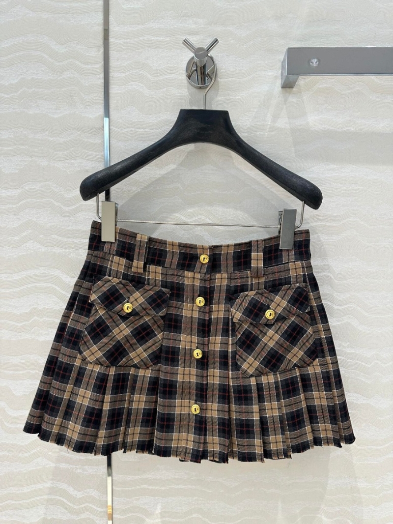 Miu Miu English Academy Style Plaid Pleated Mini Skirt