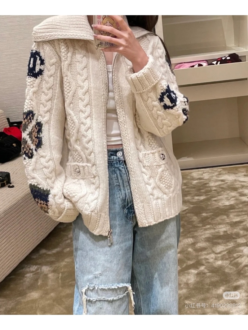Chanel Coconeige Collection Cable Knit Wool Cardigan in Ivory