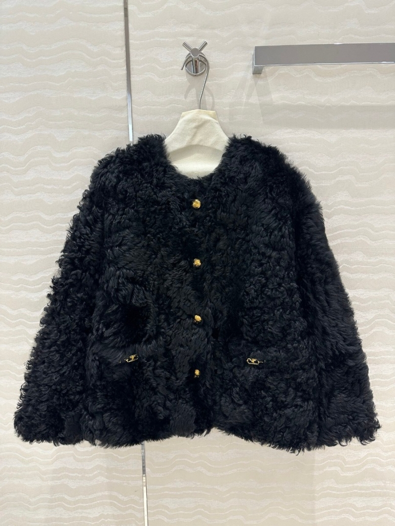 Celine Toscana Shearling Lamb Fur Jacket with Gold Accents – Black