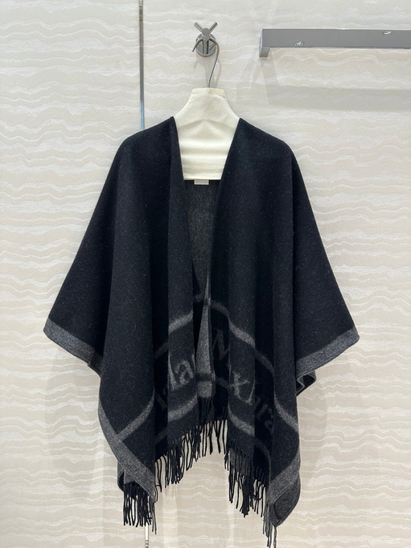 Max Mara Classic Wool Fringe Cape in Black