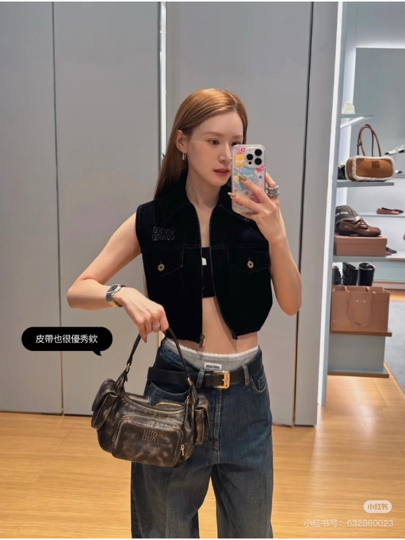 Miu Miu Holiday Collection Velvet-Coated Denim Cropped Vest