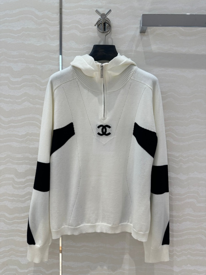 Chanel Coco 24N Ski Collection Elegant Hooded Knit Sweater - White