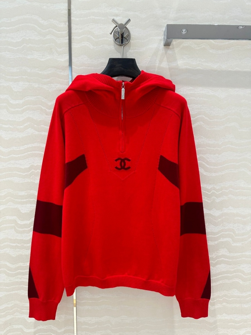 Chanel Coco 24N Ski Collection Elegant Hooded Knit Sweater - Red