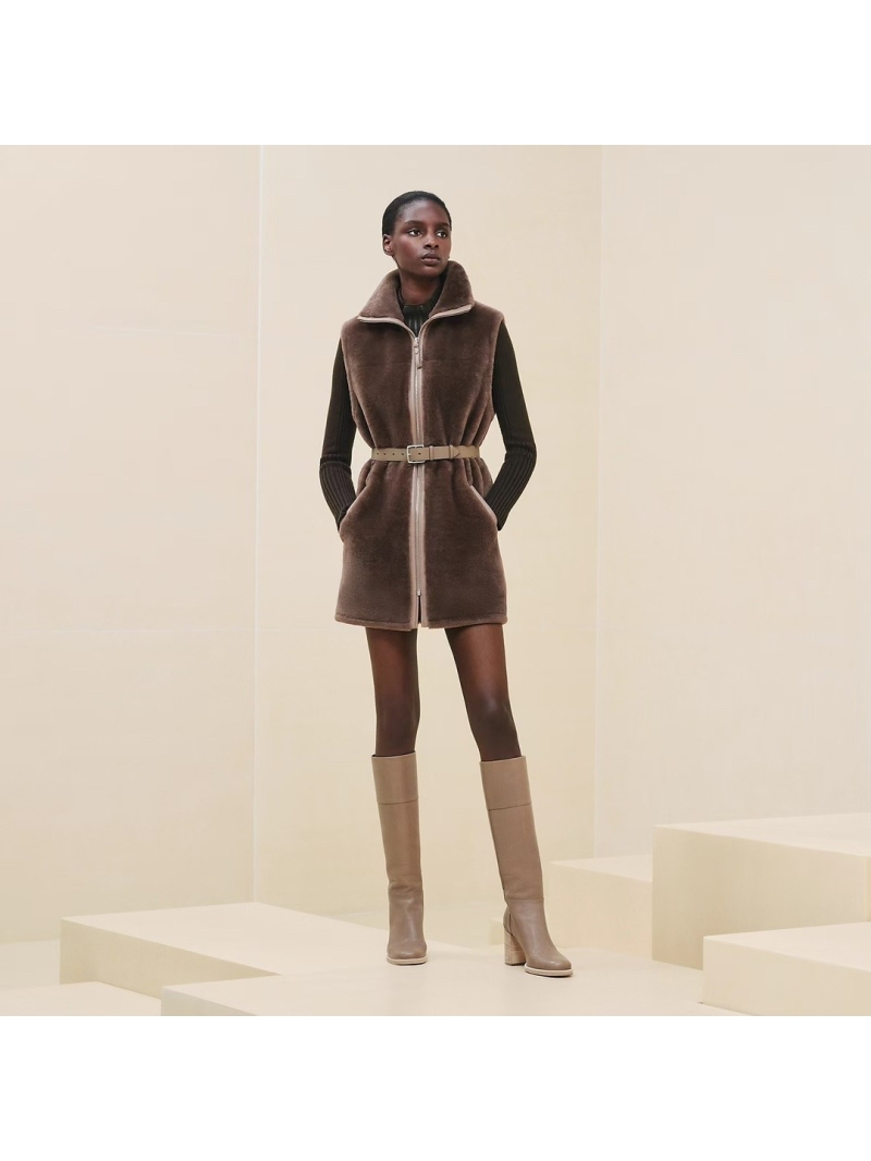 Hermes Fall/Winter Must-Have Reversible Shearling Vest - Brown