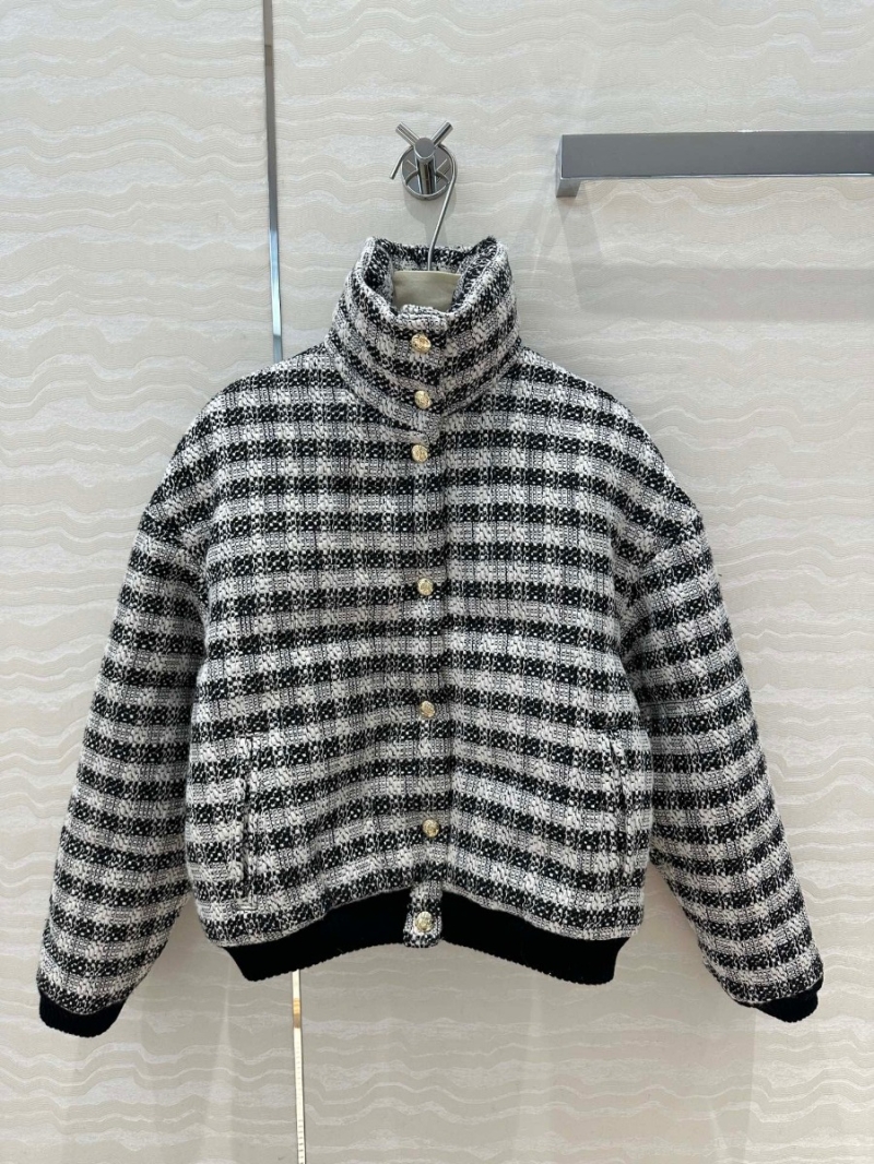 Chanel CC24K Collection Elegant Tweed Puffer Jacket Black/White Checkered