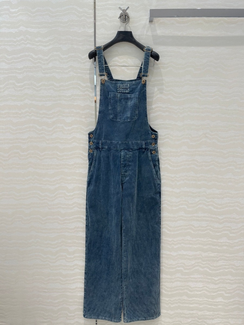 Miu Miu Retro Corduroy Washed Denim Overall Jumpsuit - Vintage Blue