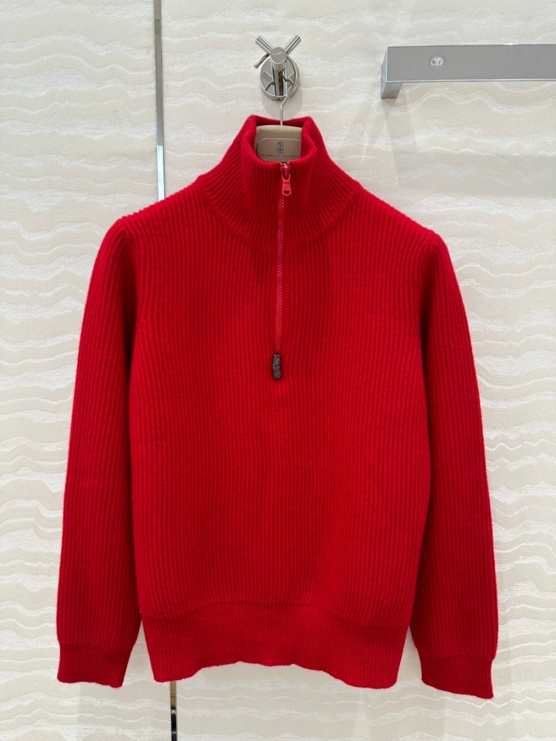 Brunello Cucinelli Capsule Collection Elegant Half-Zip High-Neck Cashmere Sweater Red