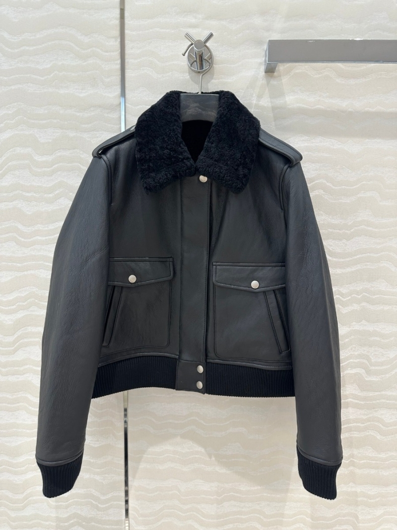 Saint Laurent YSL SLP High-End Leather Shearling Short Moto Jacket in Black