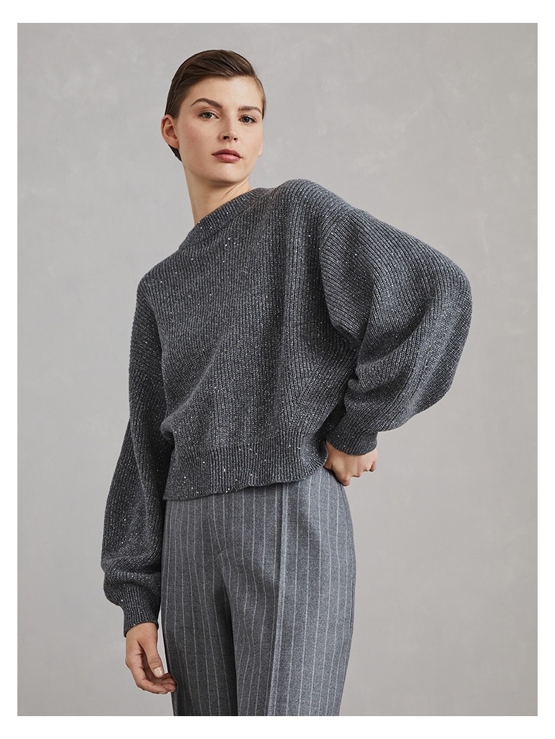 Brunello Cucinelli Luxe Collection Sparkling Cashmere Sweater - Grey
