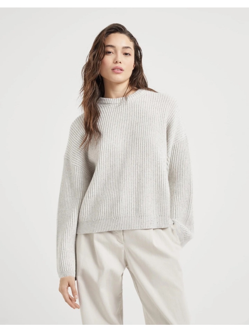 Brunello Cucinelli Luxe Collection Sparkling Cashmere Sweater - Ivory