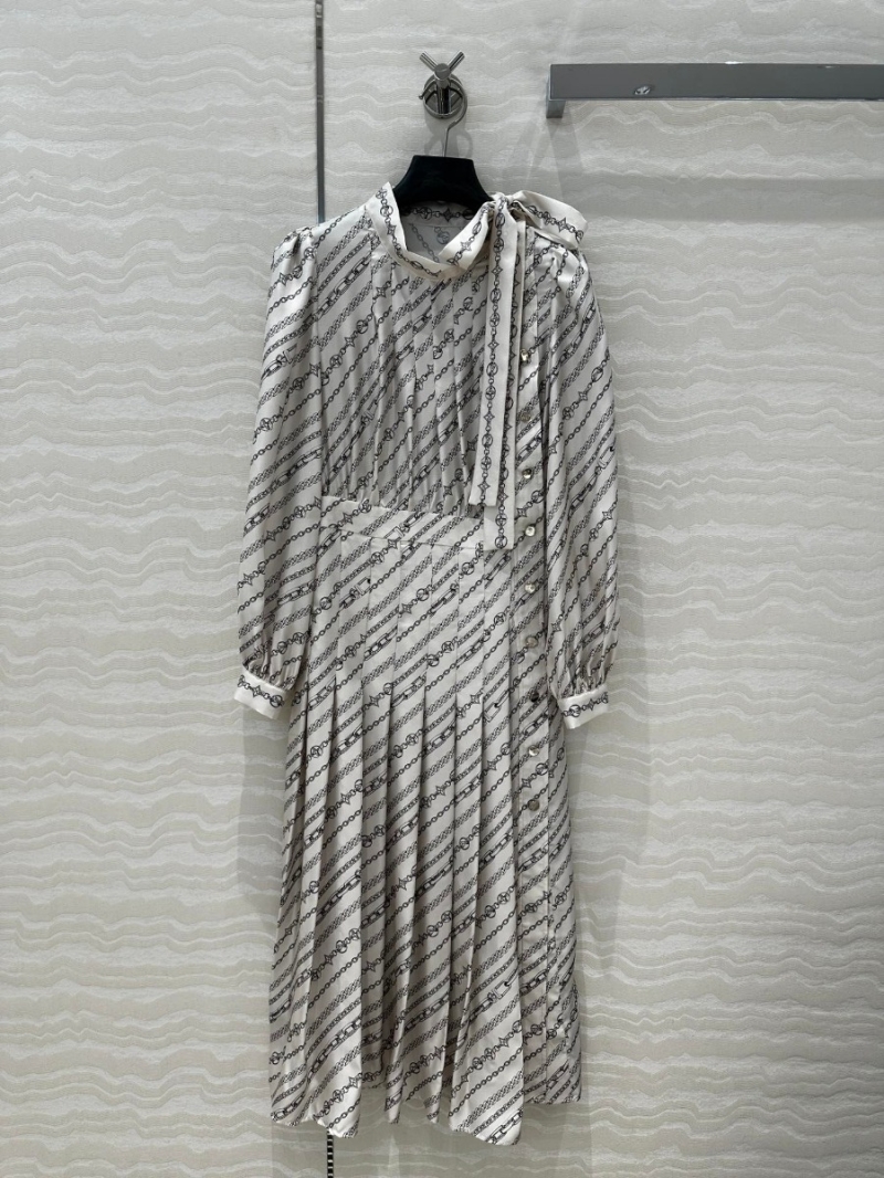 Louis Vuitton LV Chain Pattern Collection Elegant Silk Dress - White/Monogram Print