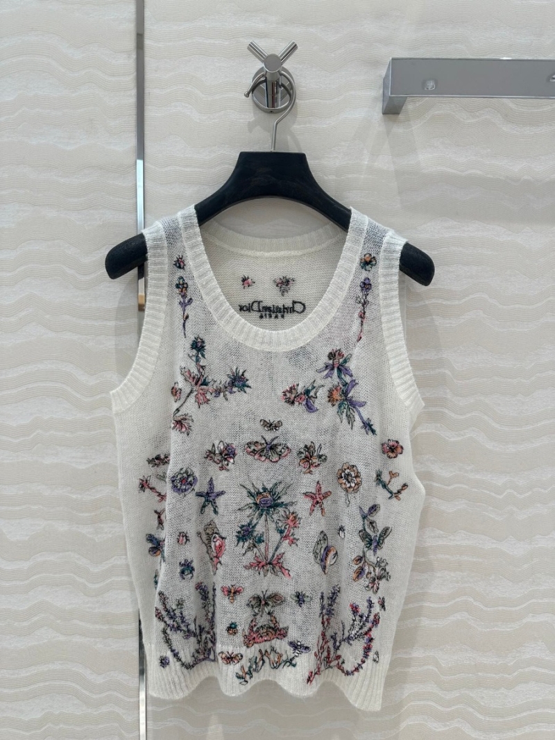 Dior Miss Dior Elegant Silk-Mohair Knit Vest with Embroidered Floral Patterns