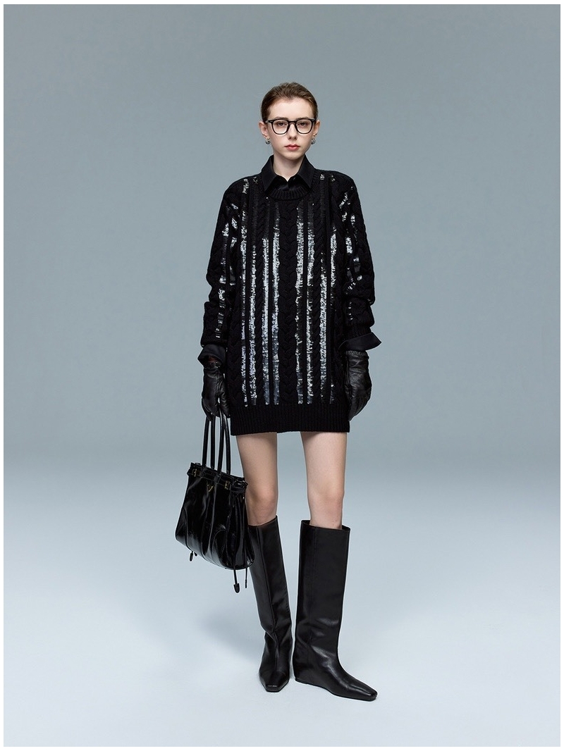 Max Mara Premium Cashmere Sequin Embroidered Sweater in Black Luxurious Design