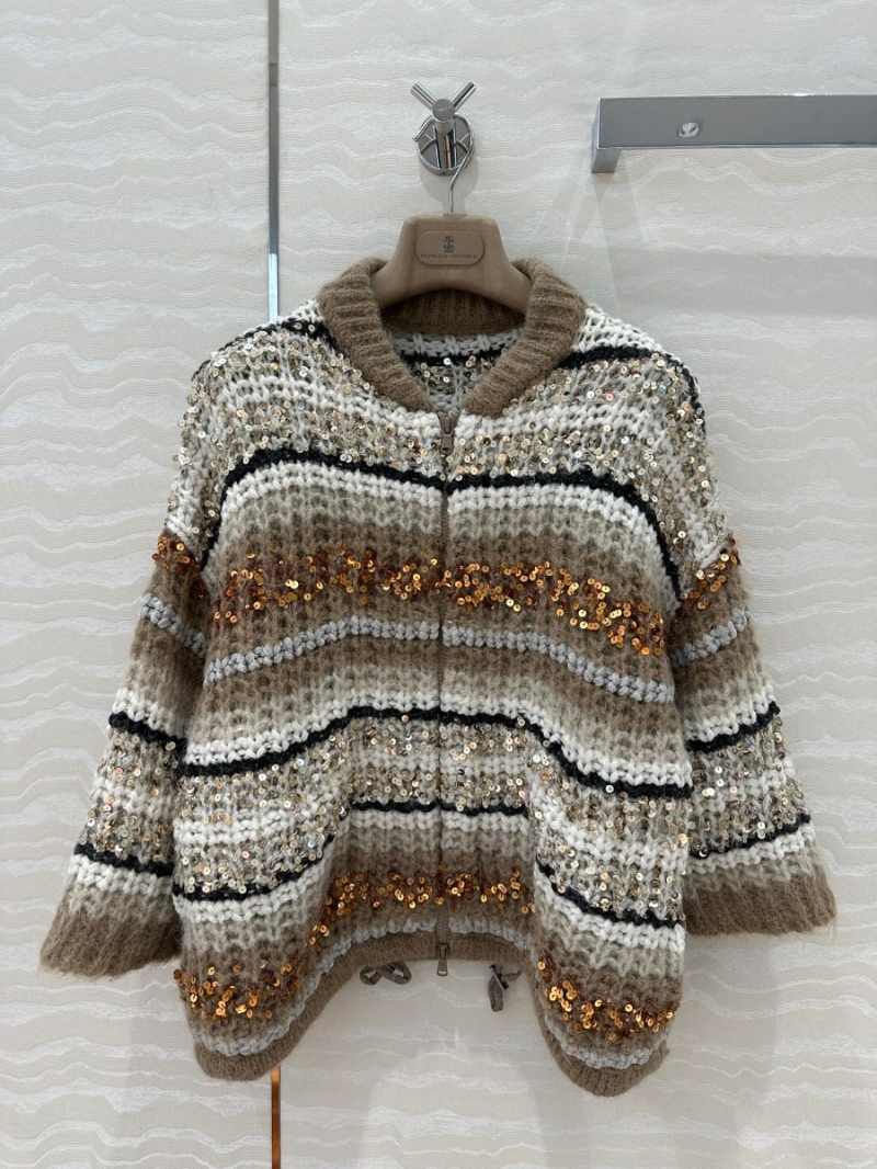Brunello Cucinelli Premium Sequin Embroidered Cashmere Sweater Luxurious Striped Design