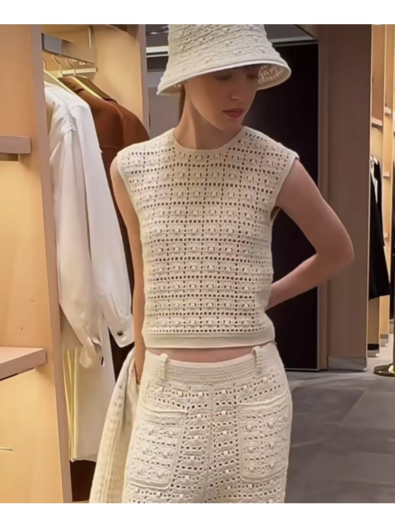 Loro Piana 25S Spring/Summer Collection Luxurious Crochet Knit Top White