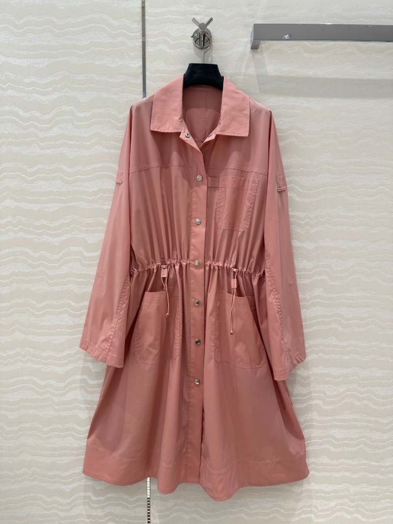 Hermès Spring/Summer Collection Elegant Drawstring Waist Trench Dress – Soft Pink