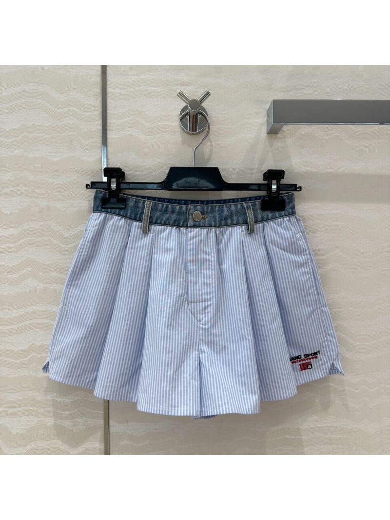 Alexander Wang Denim Fusion Chic Pleated Shorts in Blue.