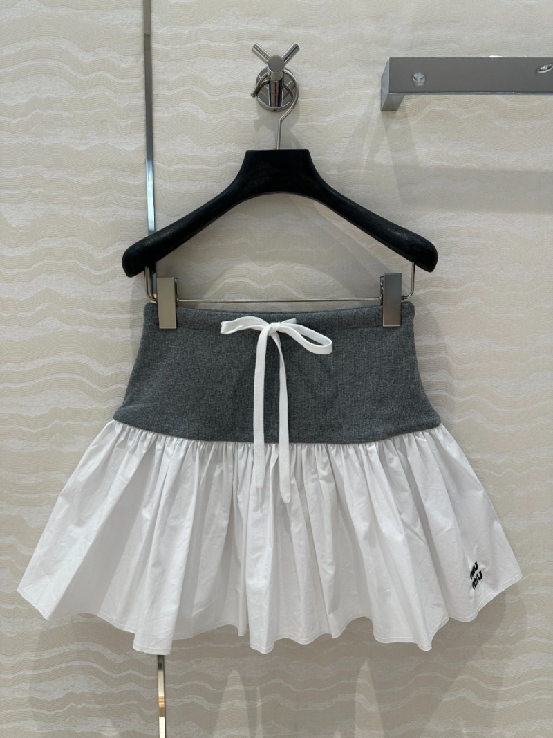 Miu Miu College Style Chic Pleated Skirt Grey-White
