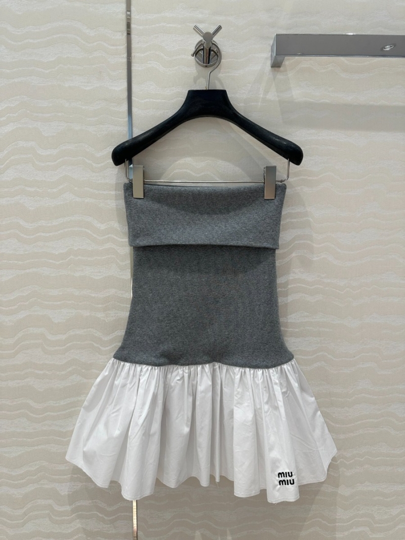 Miu Miu College Style Chic Bustier Dress Grey-White