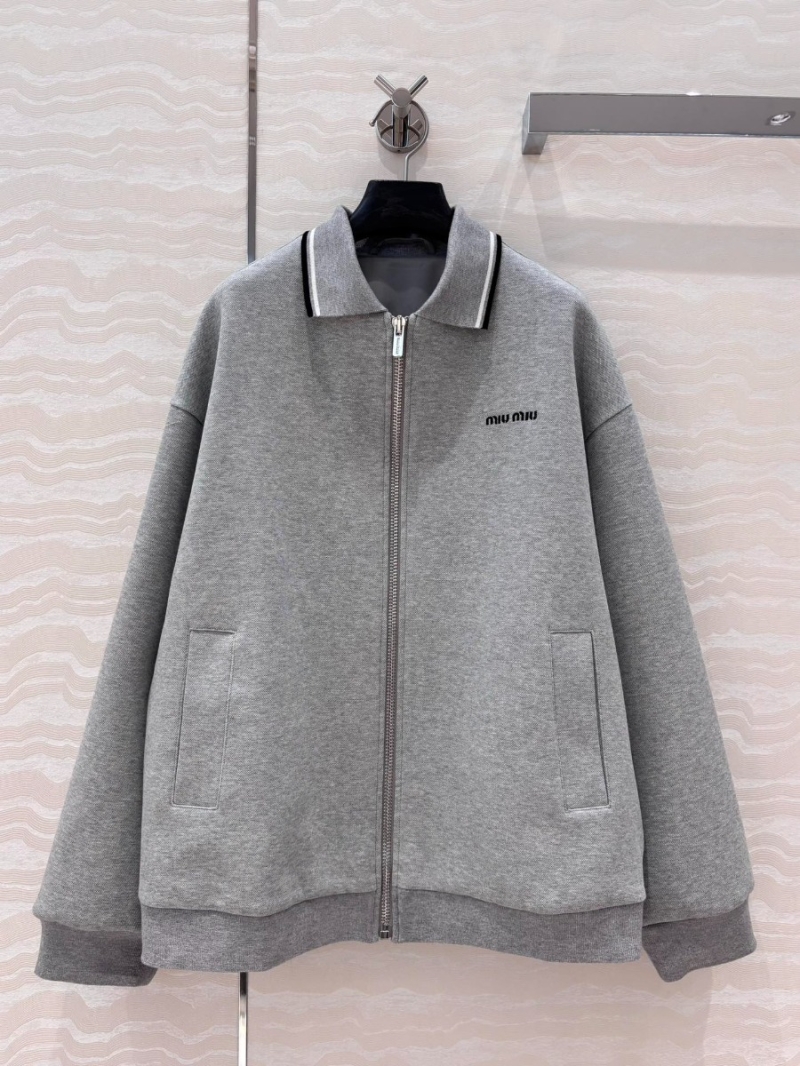 Miu Miu Intellectual Chic Oversized Zip-Up Sweatshirt Jacket Grey
