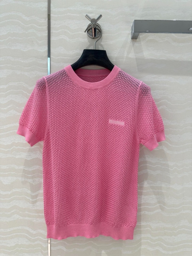 Miu Miu Sweet Breeze Knit Mesh Top Vibrant Pink