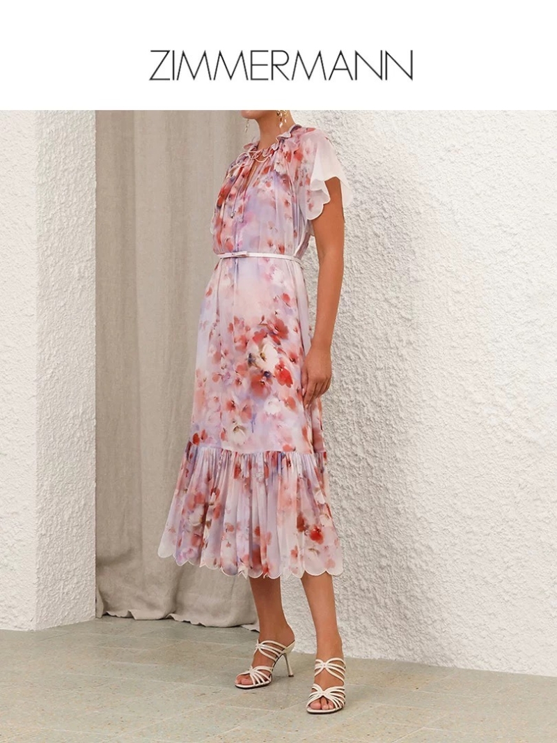 Zimmermann Romantic Elegance Floral Silk Dress in Scarlet Hues